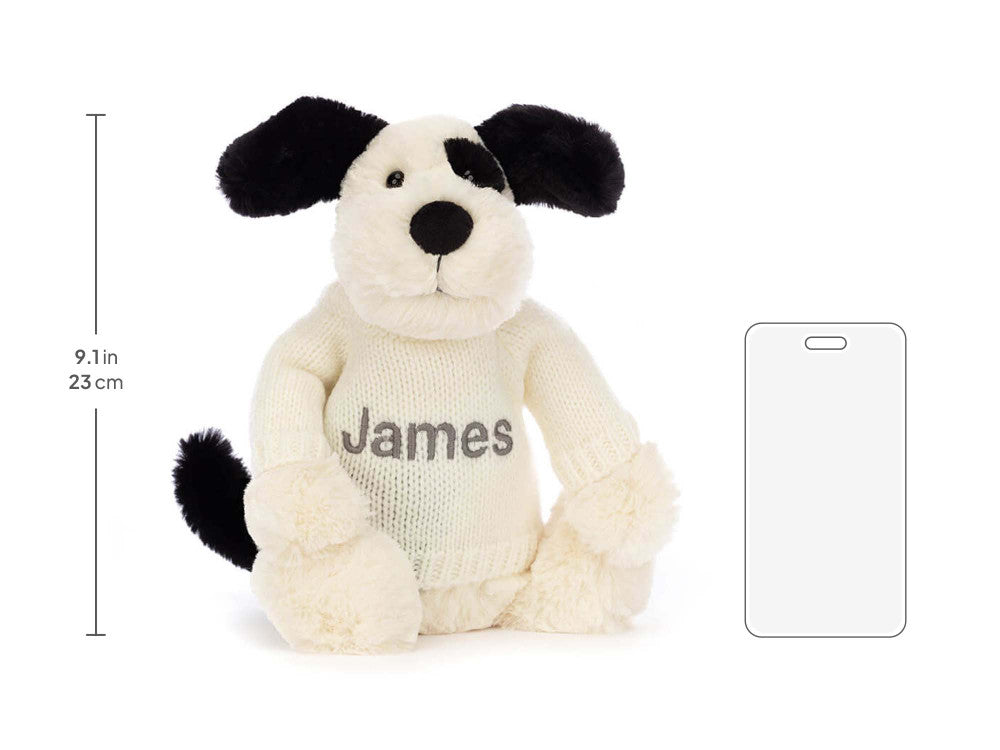 Bashful Black & Cream Puppy with Personalised Cream Jumper