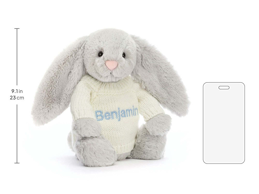 Bashful Silver Bunny with Personalised Cream Jumper
