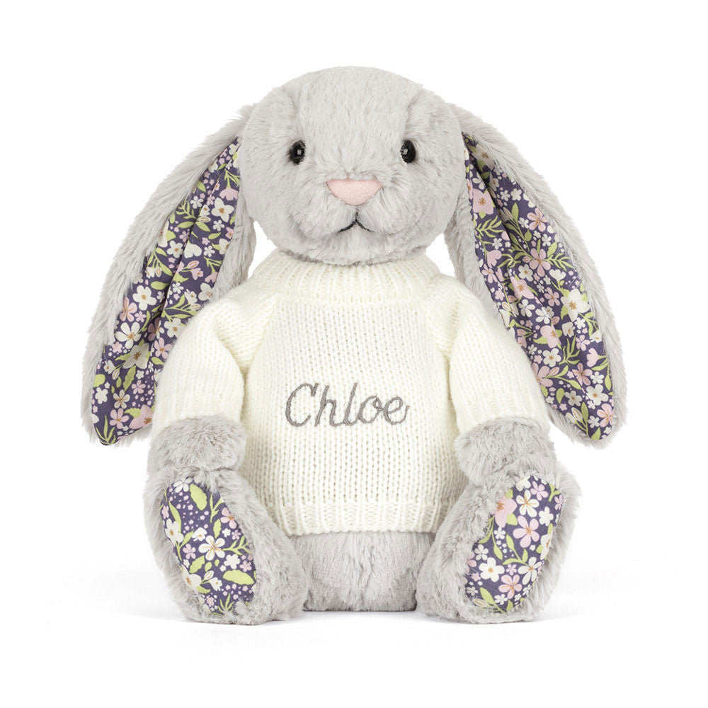 Blossom Silver Bunny 'Bloom' with Personalised Cream Jumper
