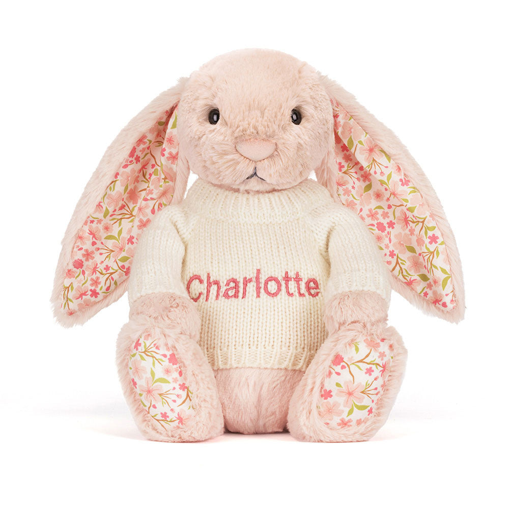 Blossom Blush Bunny 'Cherry' with Personalised Cream Jumper