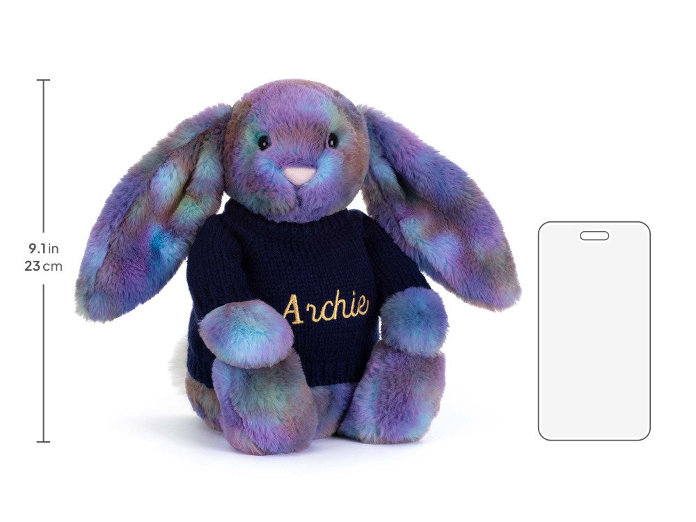 Zodihop Luxe Bunny with Personalised Navy Jumper