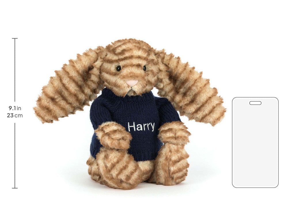 Bashful Luxe Bunny Juniper with Personalised Navy Jumper
