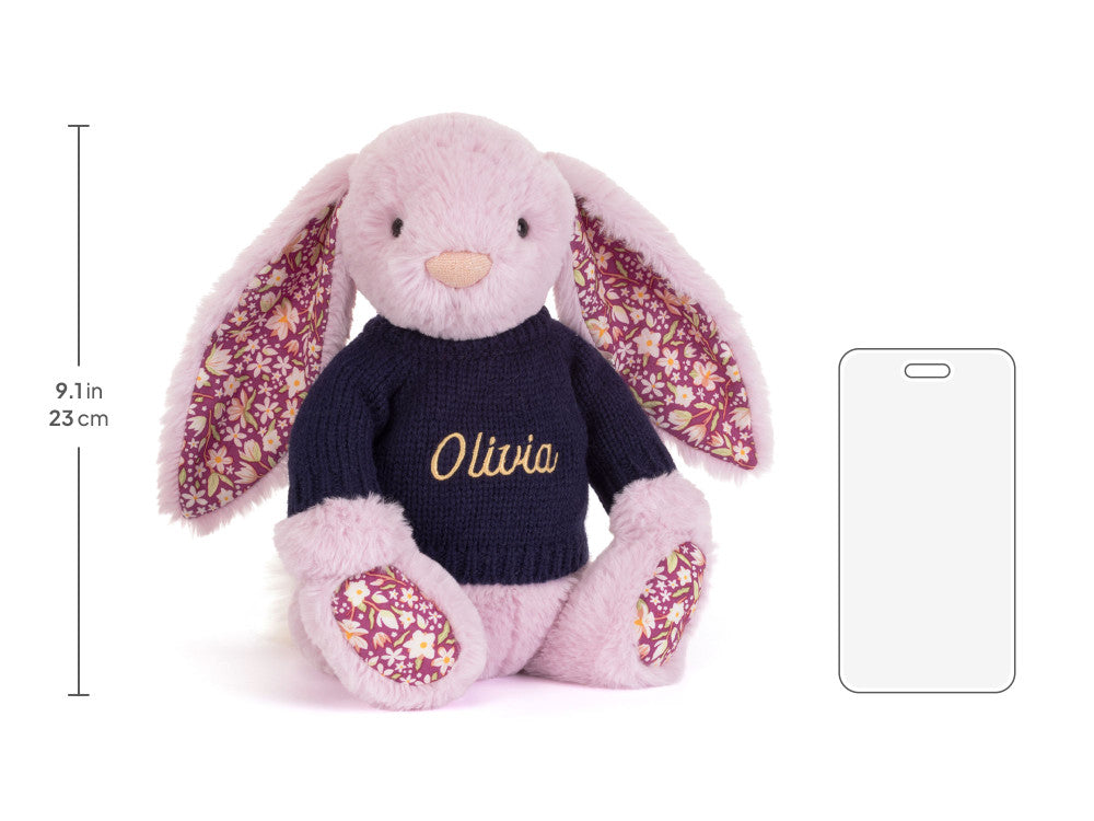 Thistlepop Blossom Luxe Bunny with Personalised Navy Jumper