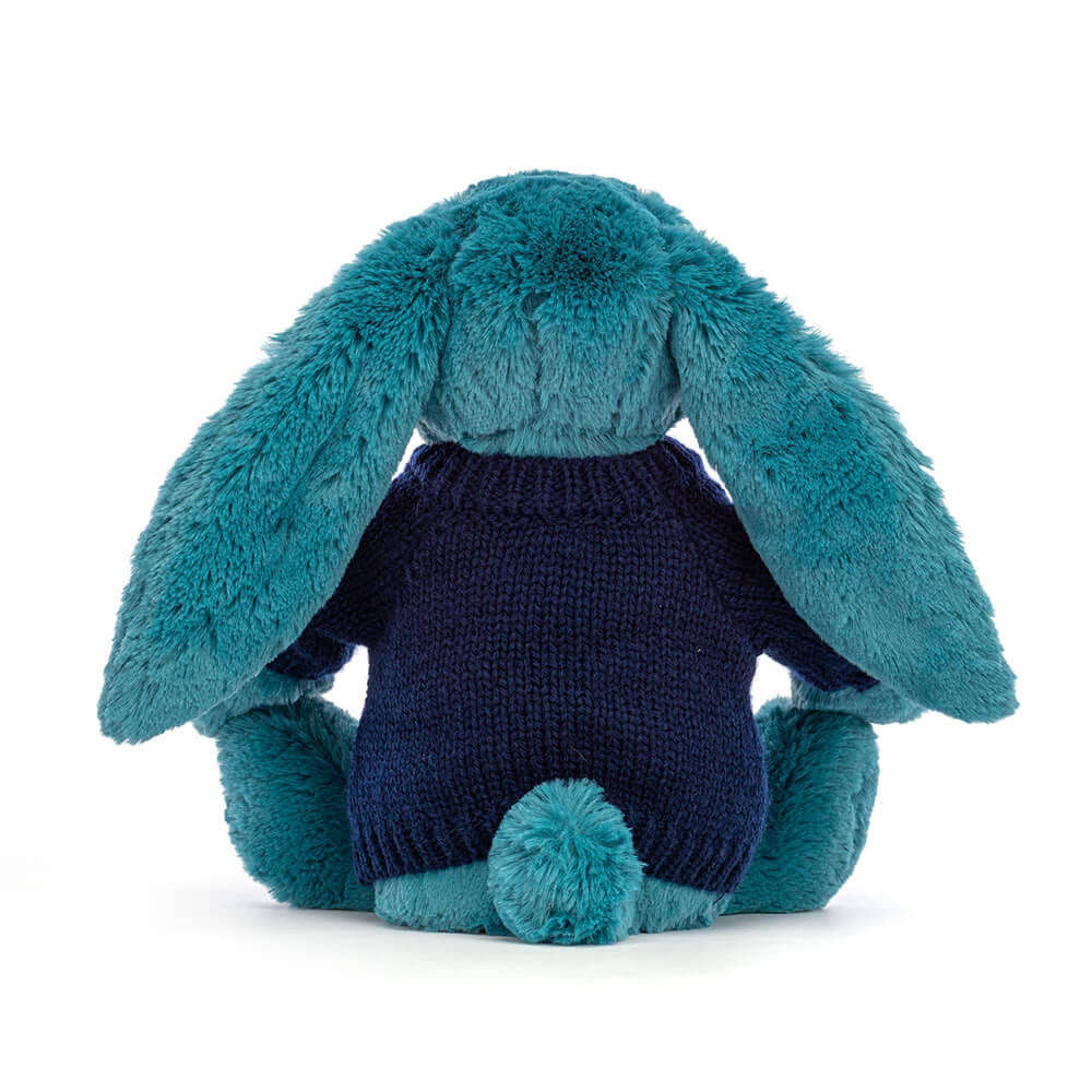 Bashful Mineral Blue Bunny with Personalised Navy Jumper