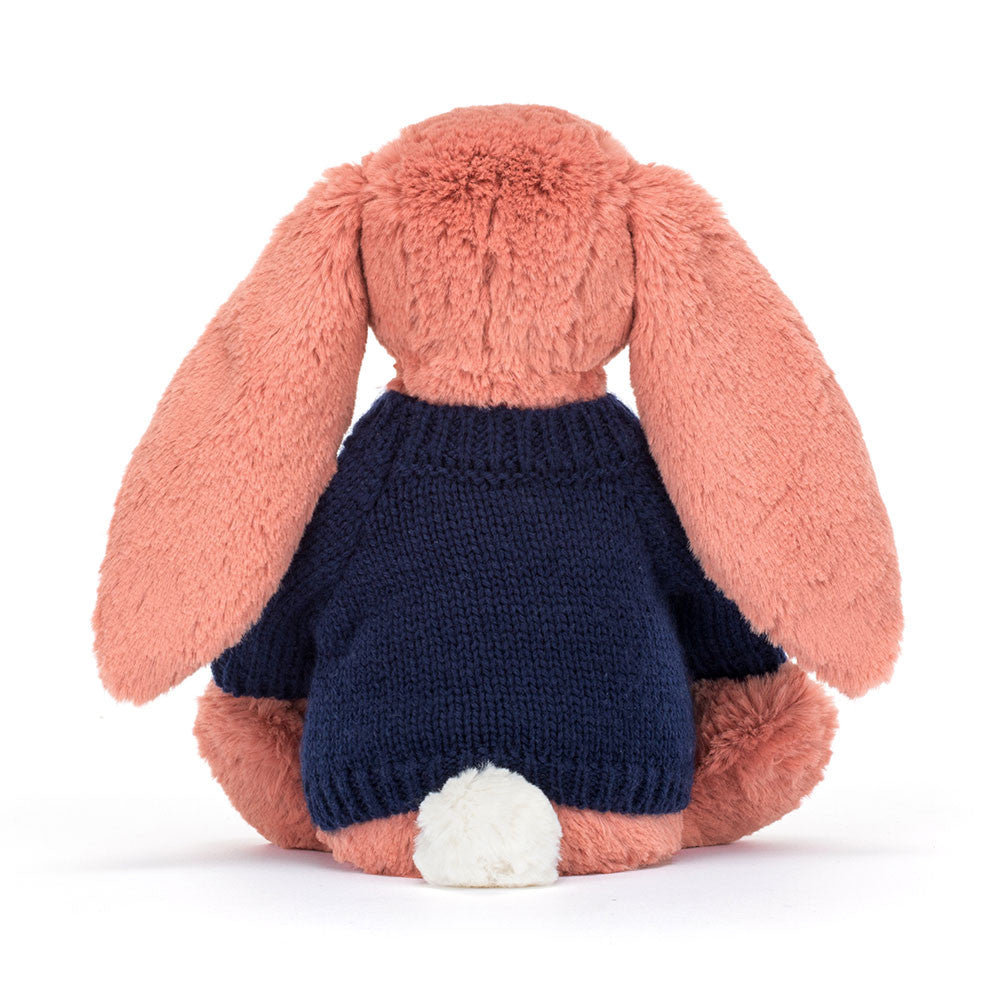 Bashful Sorrel Bunny with Personalised Navy Jumper