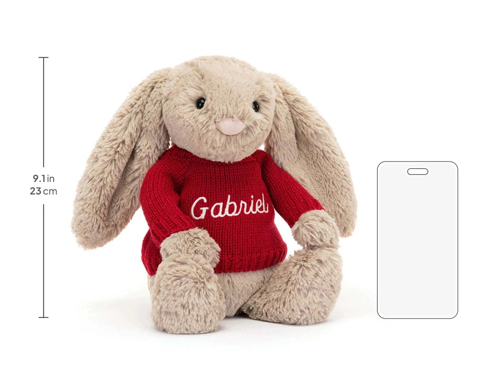 Bashful Beige Bunny with Personalised Red Jumper