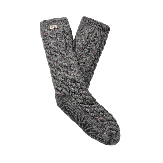 UGG Women's Elowyn Cable Knit Fleece Lined in Charcoal Heather Confetti
