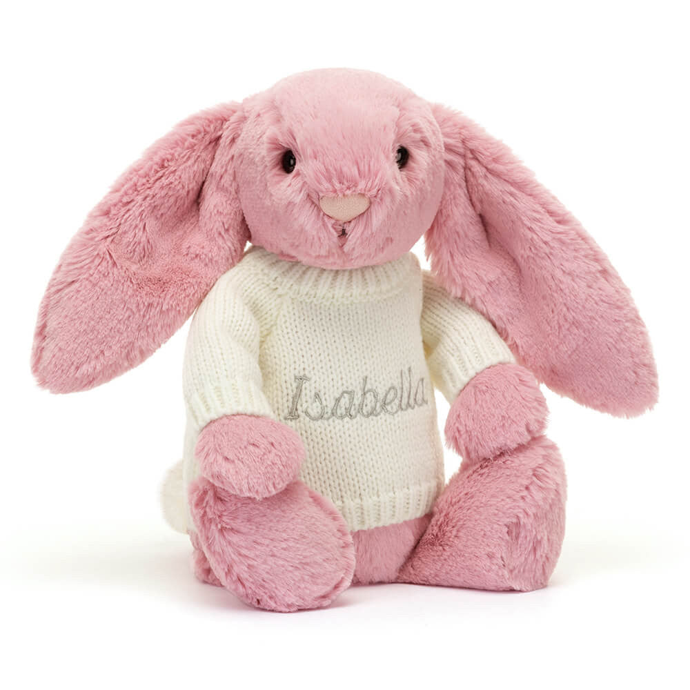 Bashful Tulip Pink Bunny with Personalised Cream Jumper