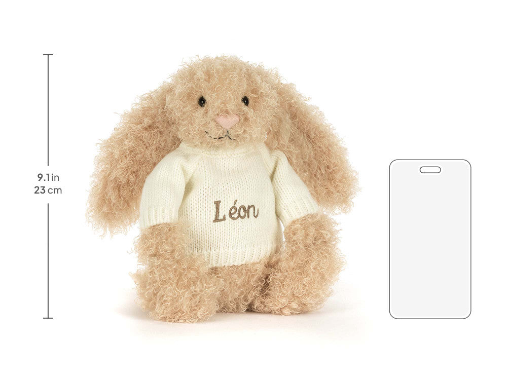 Bashful Luxe Bunny Curly with Personalised Cream Jumper