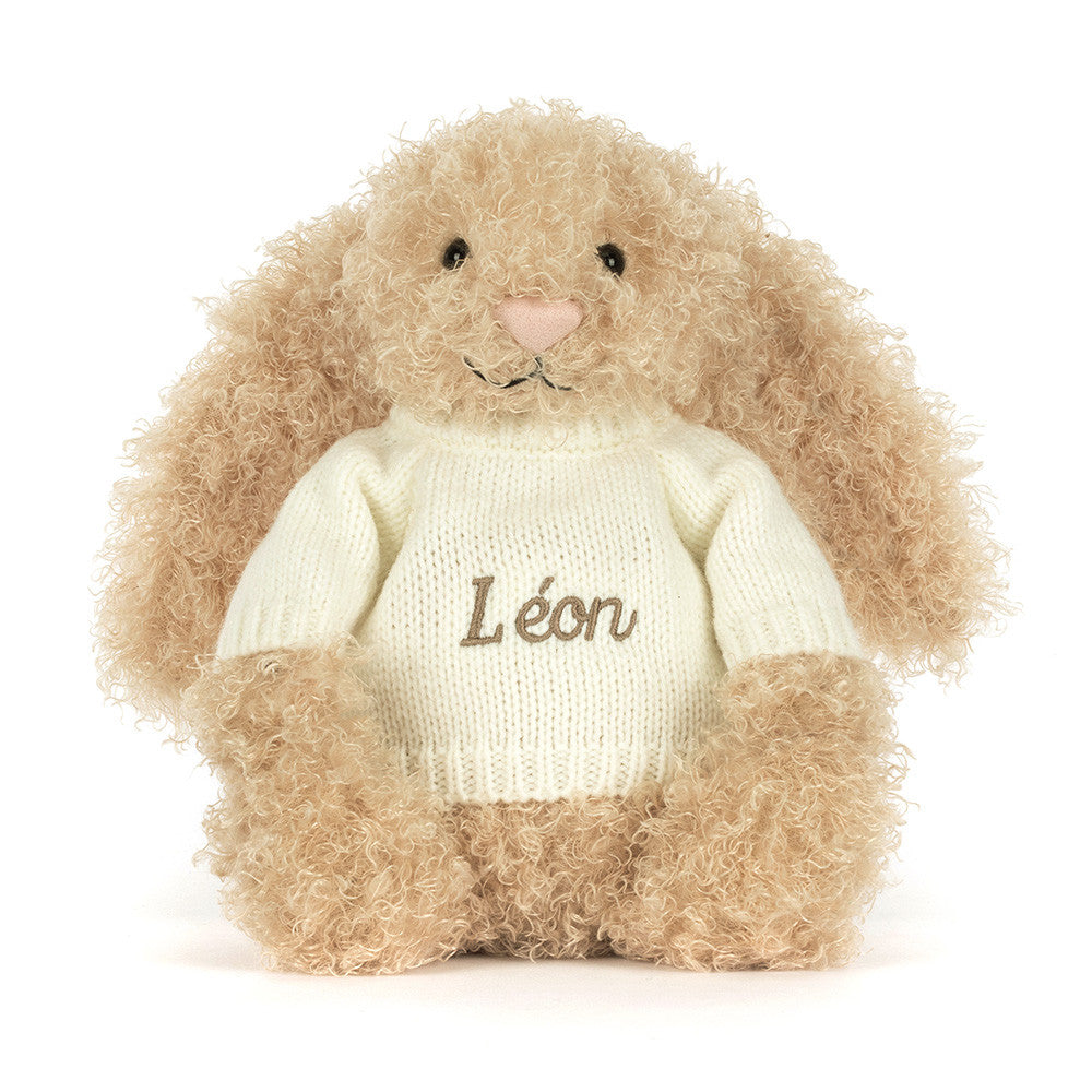 Bashful Luxe Bunny Curly with Personalised Cream Jumper