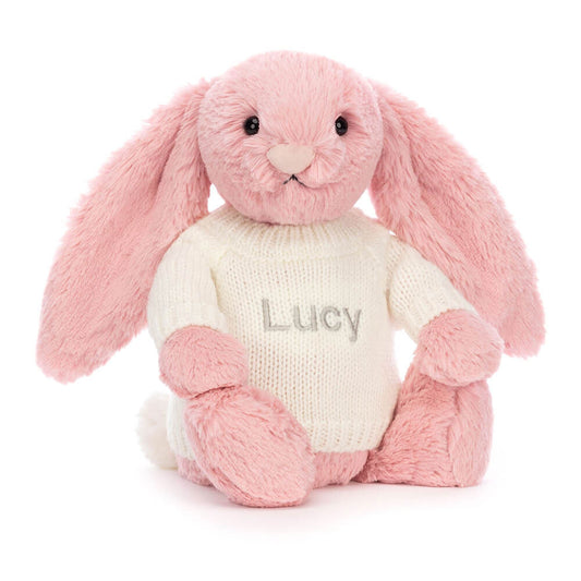 Bashful Petal Bunny with Personalised Cream Jumper