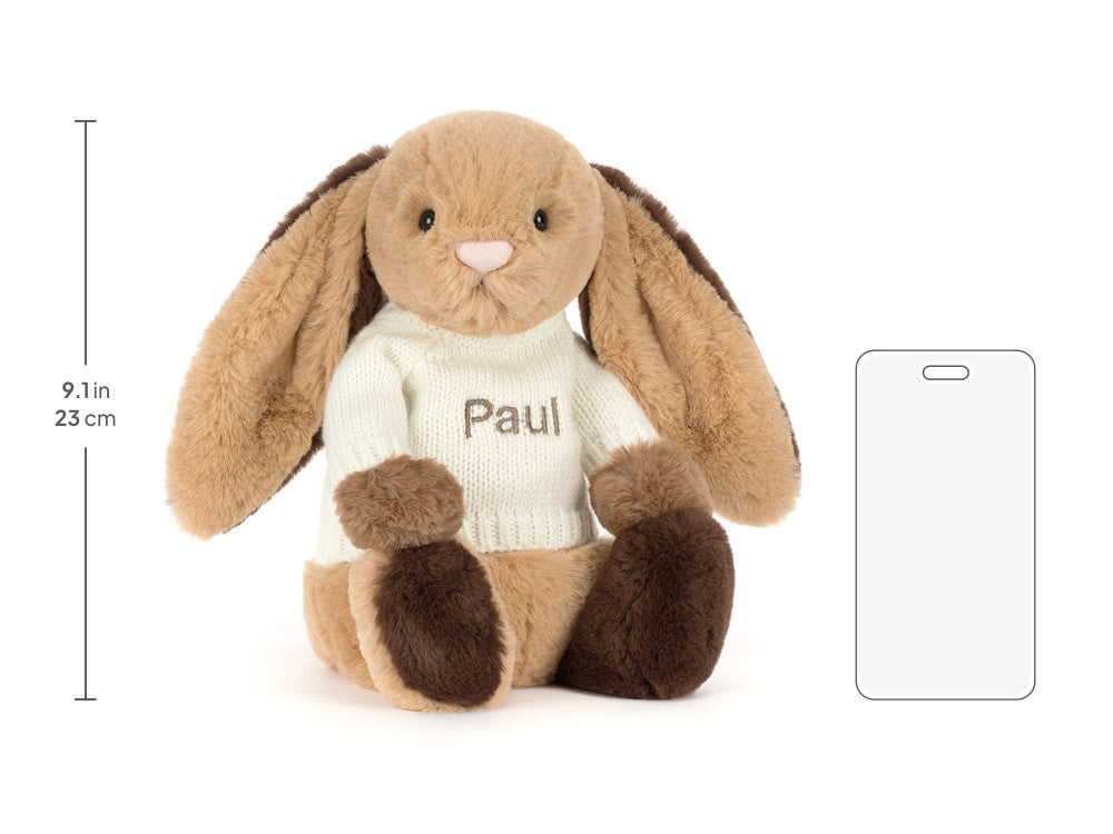 Bashful Patchwork Brown Bunny with Personalised Cream Jumper