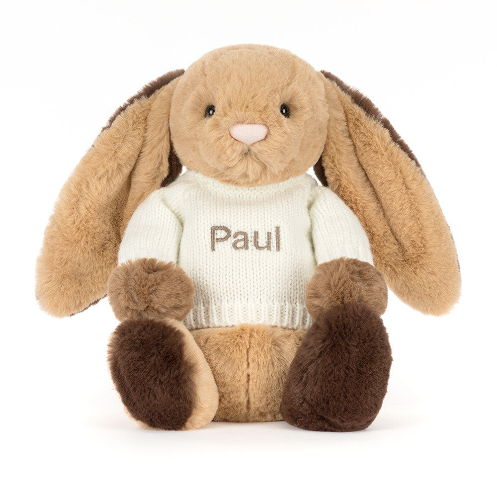 Bashful Patchwork Brown Bunny with Personalised Cream Jumper