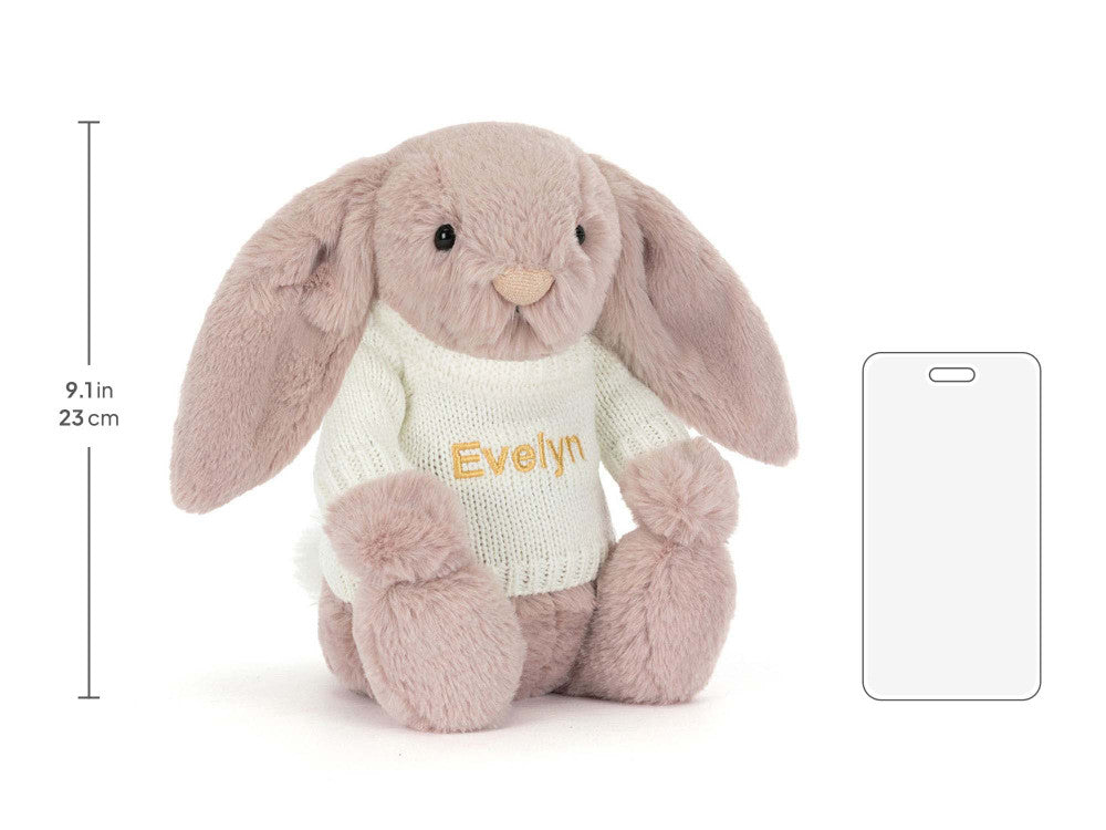 Bashful Luxe Bunny Rosa with Personalised Cream Jumper