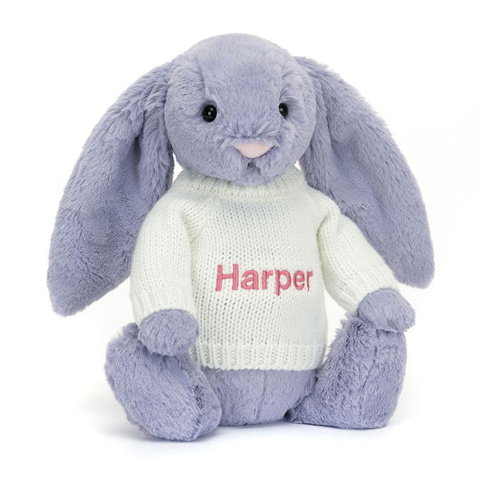 Bashful Viola Bunny with Personalised Cream Jumper