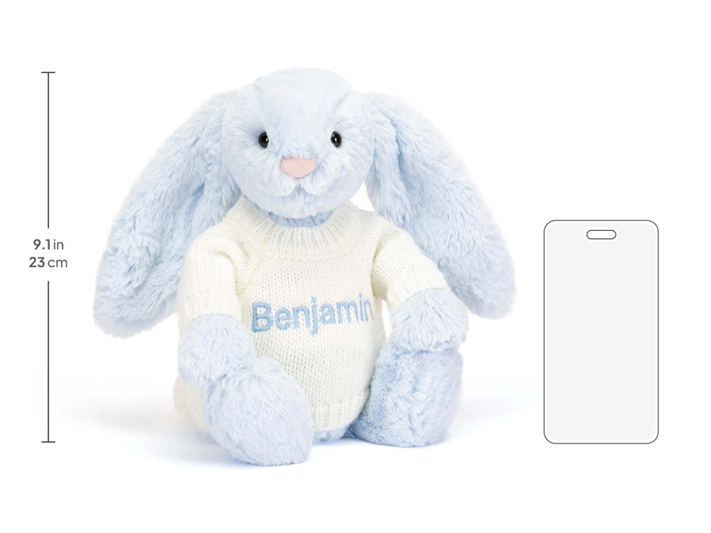 Bashful Blue Bunny with Personalised Cream Jumper