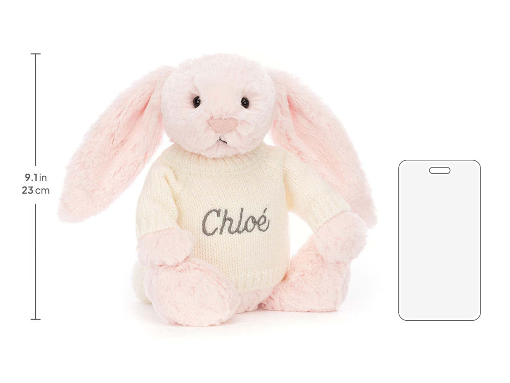 Bashful Pink Bunny with Personalised Cream Jumper