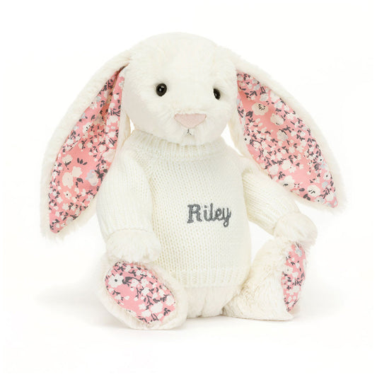 Blossom Cherry Bunny with Personalised Cream Jumper