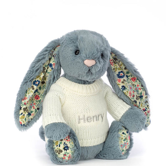 Blossom Dusky Blue Bunny with Personalised Cream Jumper