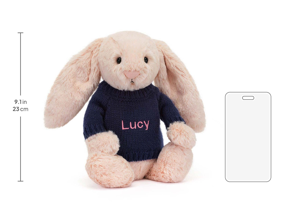 Bashful Blush Bunny with Personalised Navy Jumper