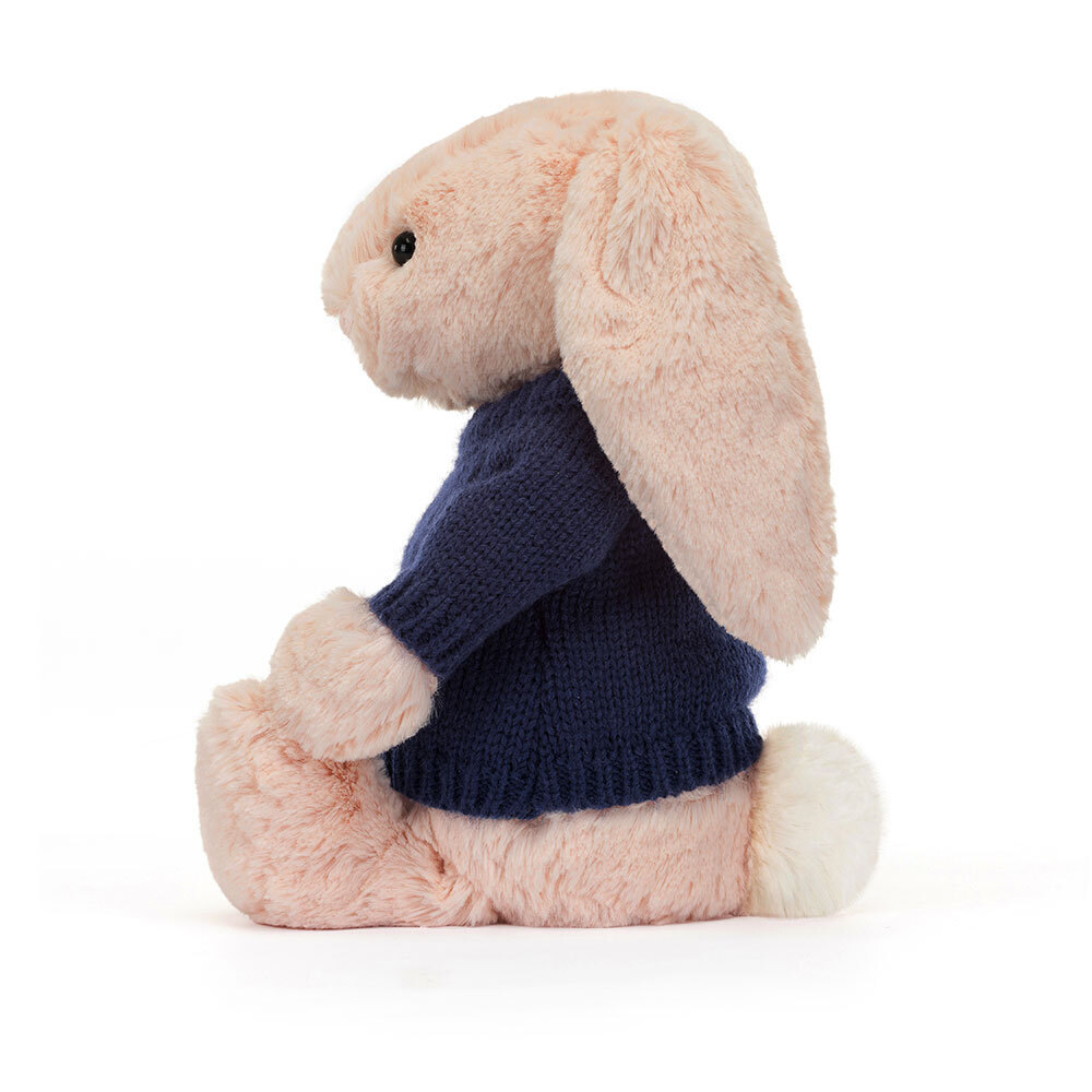 Bashful Blush Bunny with Personalised Navy Jumper
