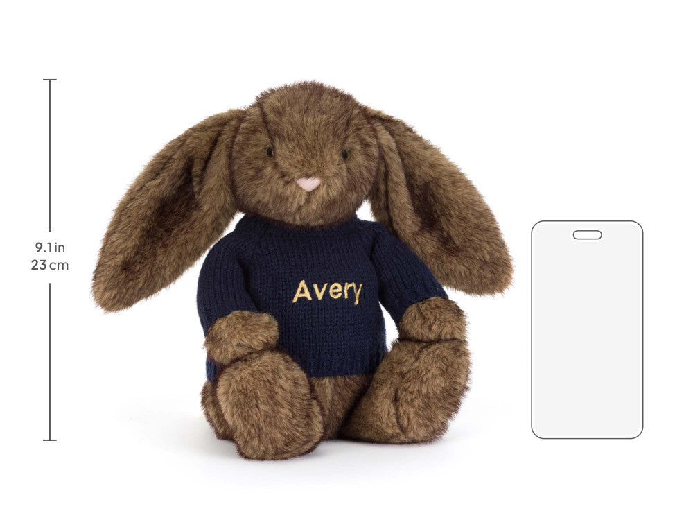 Hoppleston Luxe Bunny with Personalised Navy Jumper