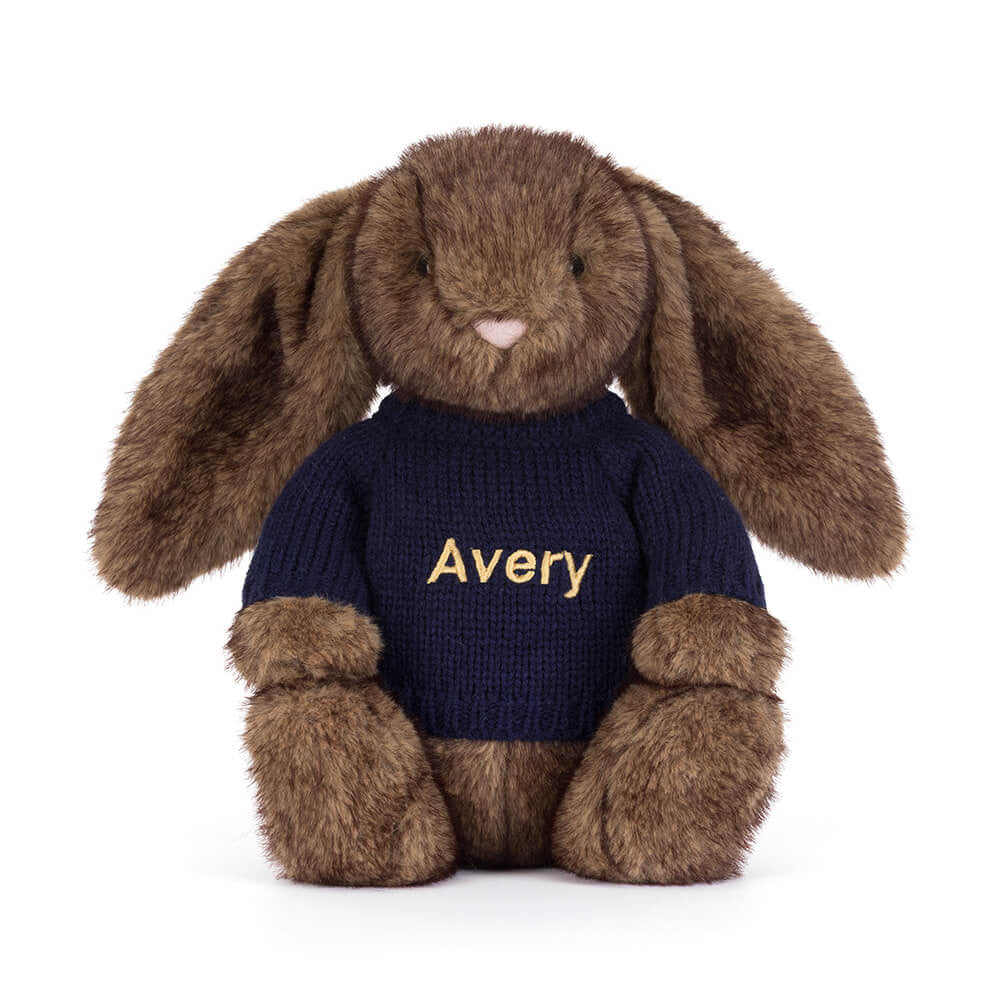 Hoppleston Luxe Bunny with Personalised Navy Jumper