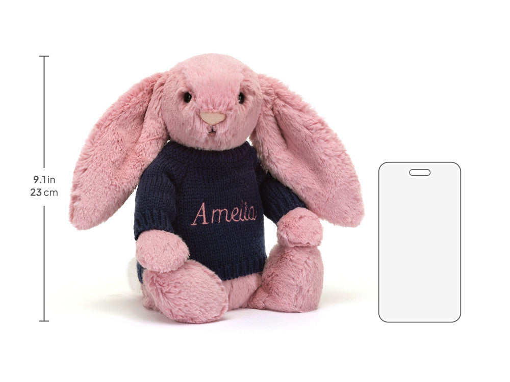 Bashful Tulip Pink Bunny with Personalised Navy Jumper