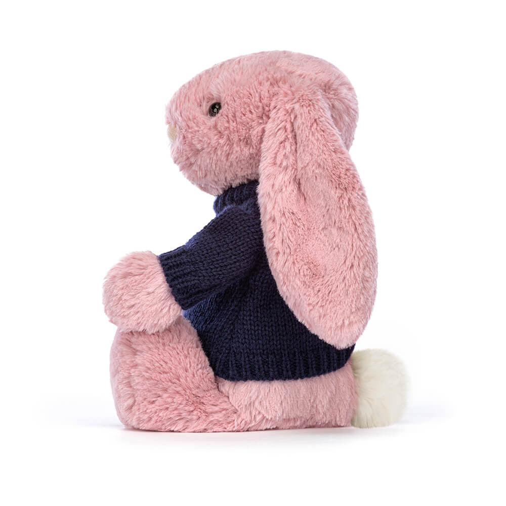 Bashful Tulip Pink Bunny with Personalised Navy Jumper