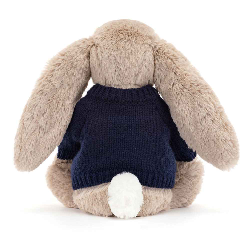 Bashful Beige Bunny with Personalised Navy Jumper