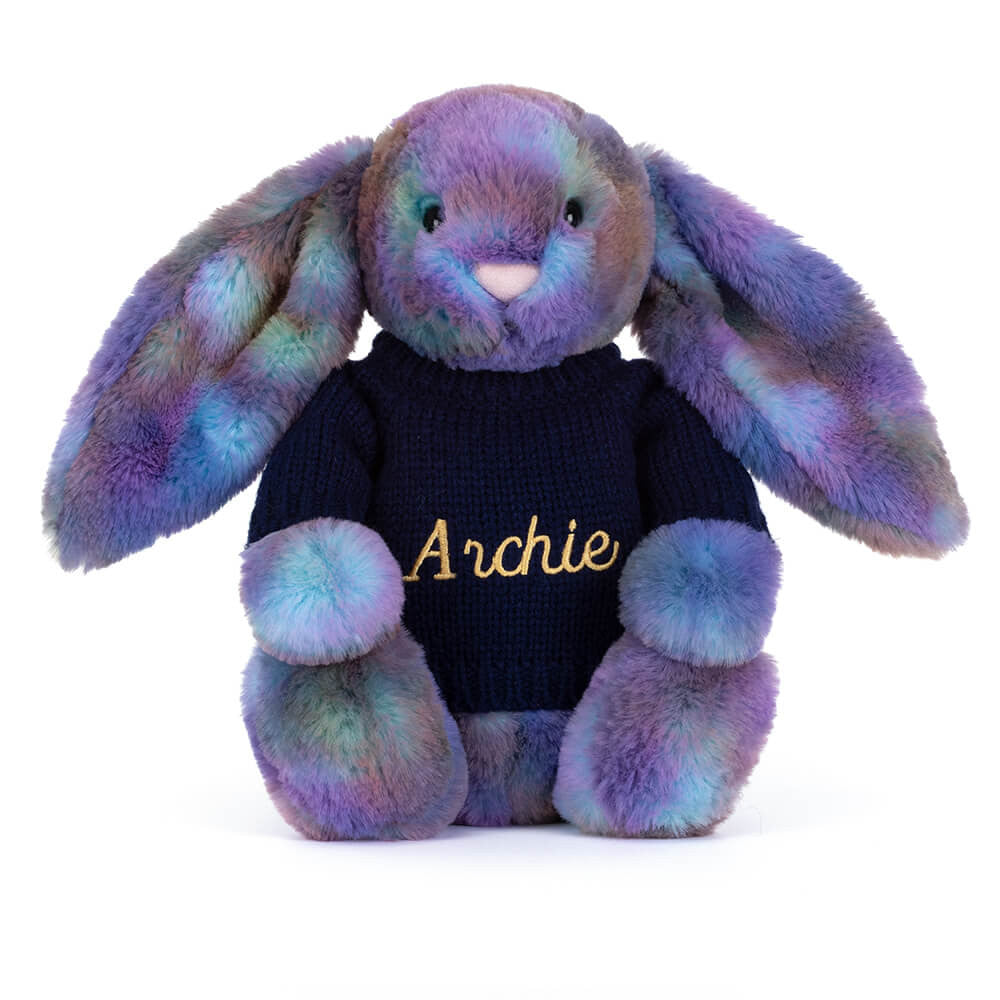 Zodihop Luxe Bunny with Personalised Navy Jumper