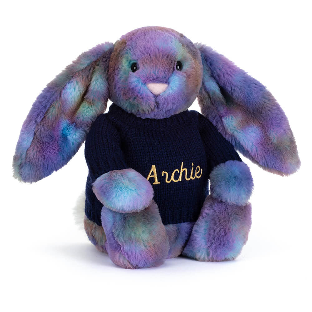 Zodihop Luxe Bunny with Personalised Navy Jumper