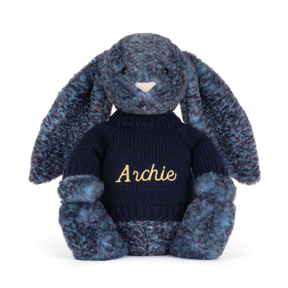 Hopscone Luxe Bunny with Personalised Navy Jumper