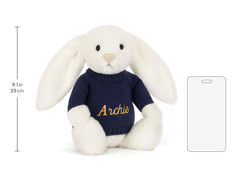 Bashful Luxe Bunny Luna with Personalised Navy Jumper