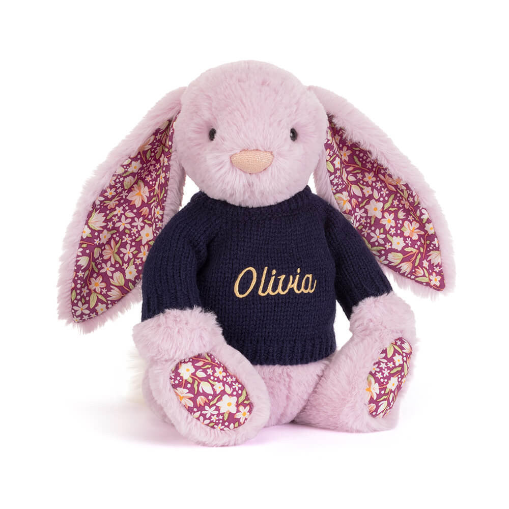Thistlepop Blossom Luxe Bunny with Personalised Navy Jumper
