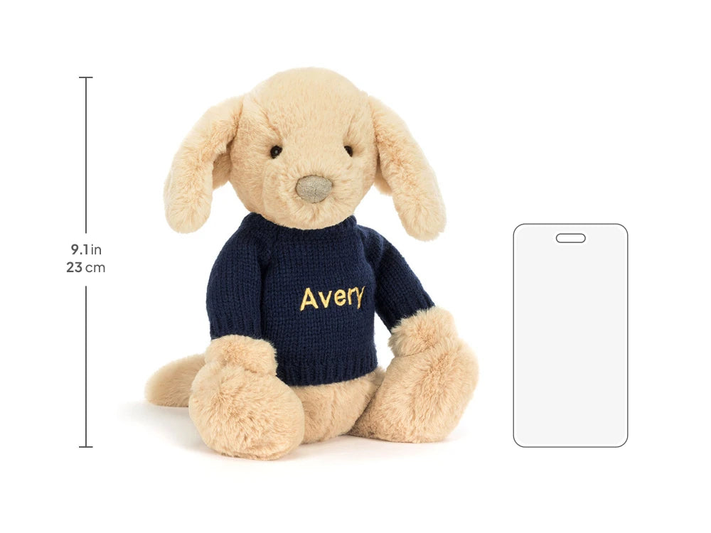 Bashful Luxe Puppy Orlando with Personalised Navy Jumper
