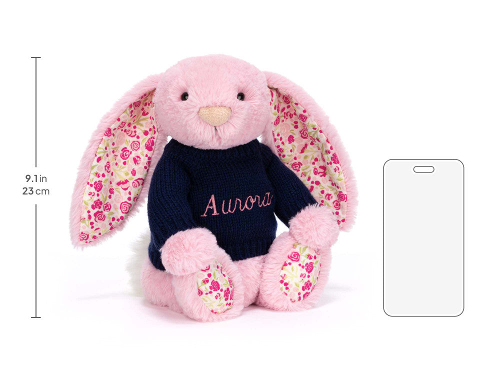 Blushkin Blossom Luxe Bunny with Personalised Navy Jumper