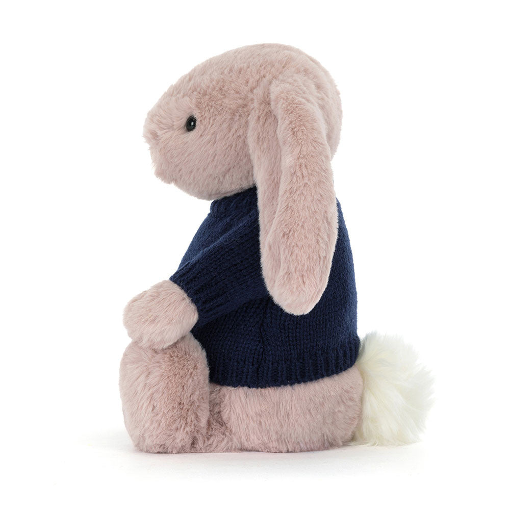Bashful Luxe Bunny Rosa with Personalised Navy Jumper