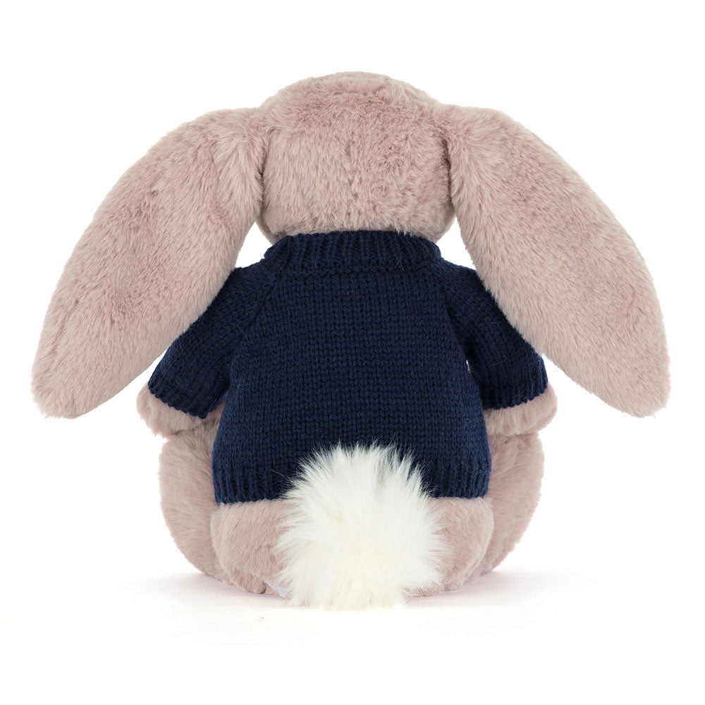 Bashful Luxe Bunny Rosa with Personalised Navy Jumper