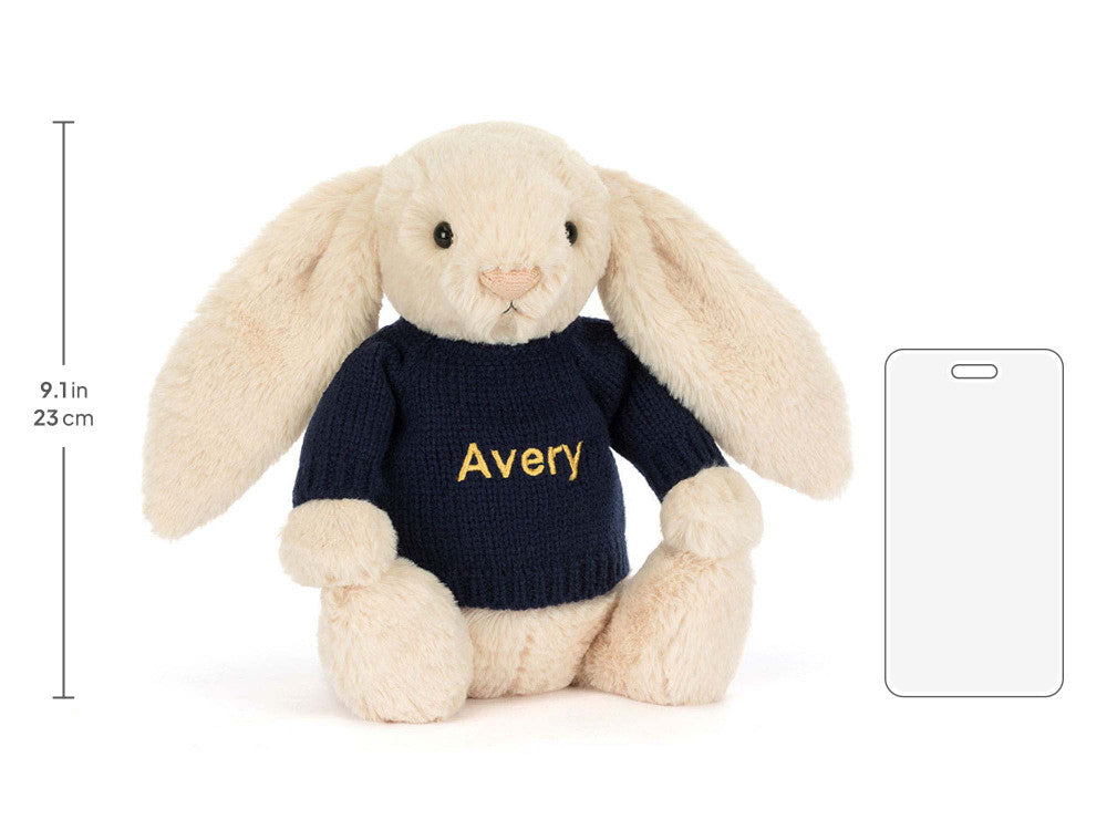 Bashful Luxe Bunny Willow with Personalised Navy Jumper