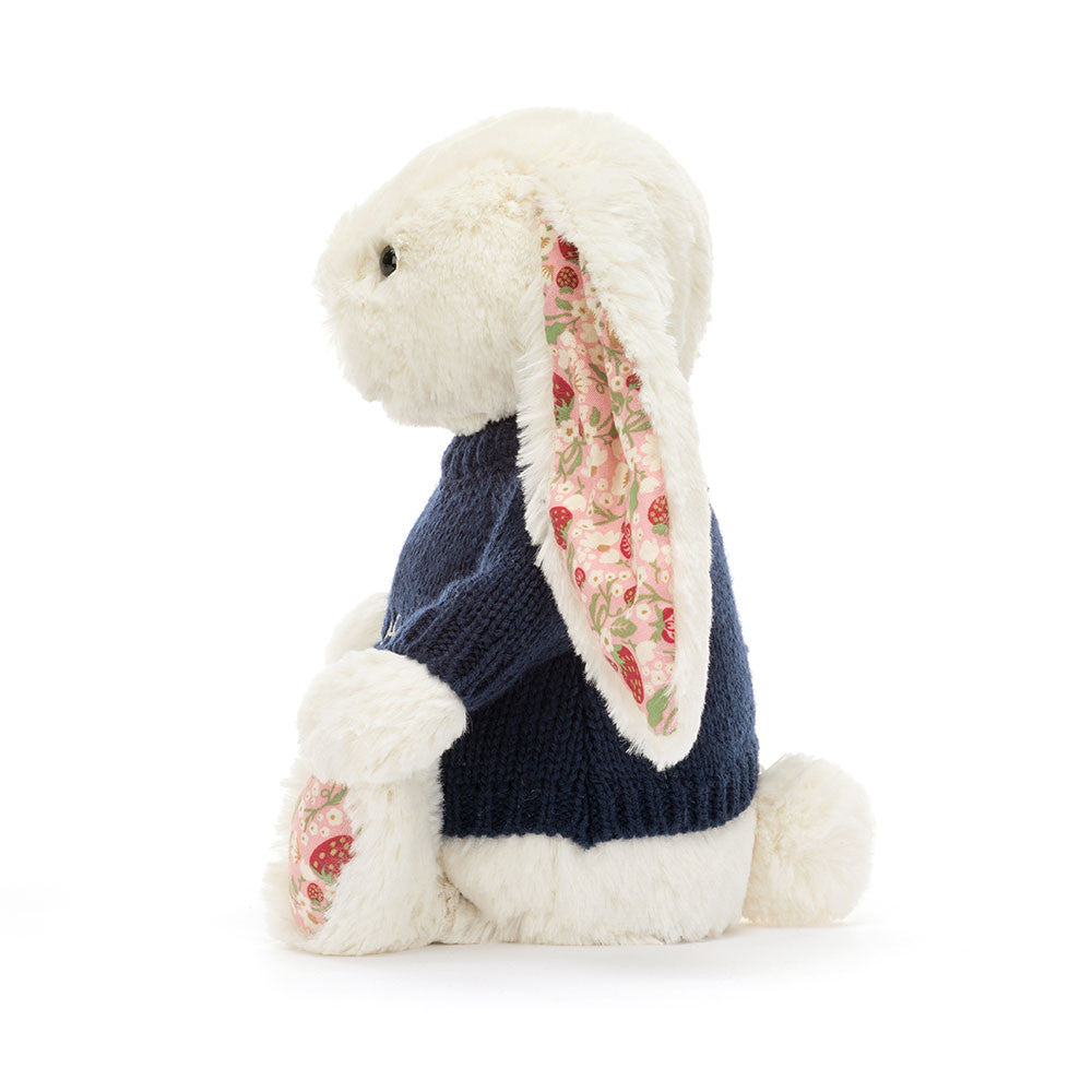 Blossom Cream Bunny 'Berry' with Personalised Navy Jumper