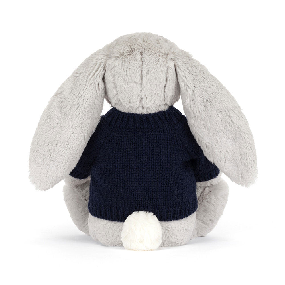 Blossom Silver Bunny 'Bloom' with Personalised Navy Jumper