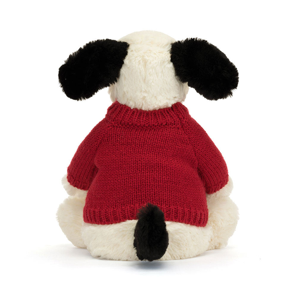 Bashful Black & Cream Puppy with Personalised Red Jumper