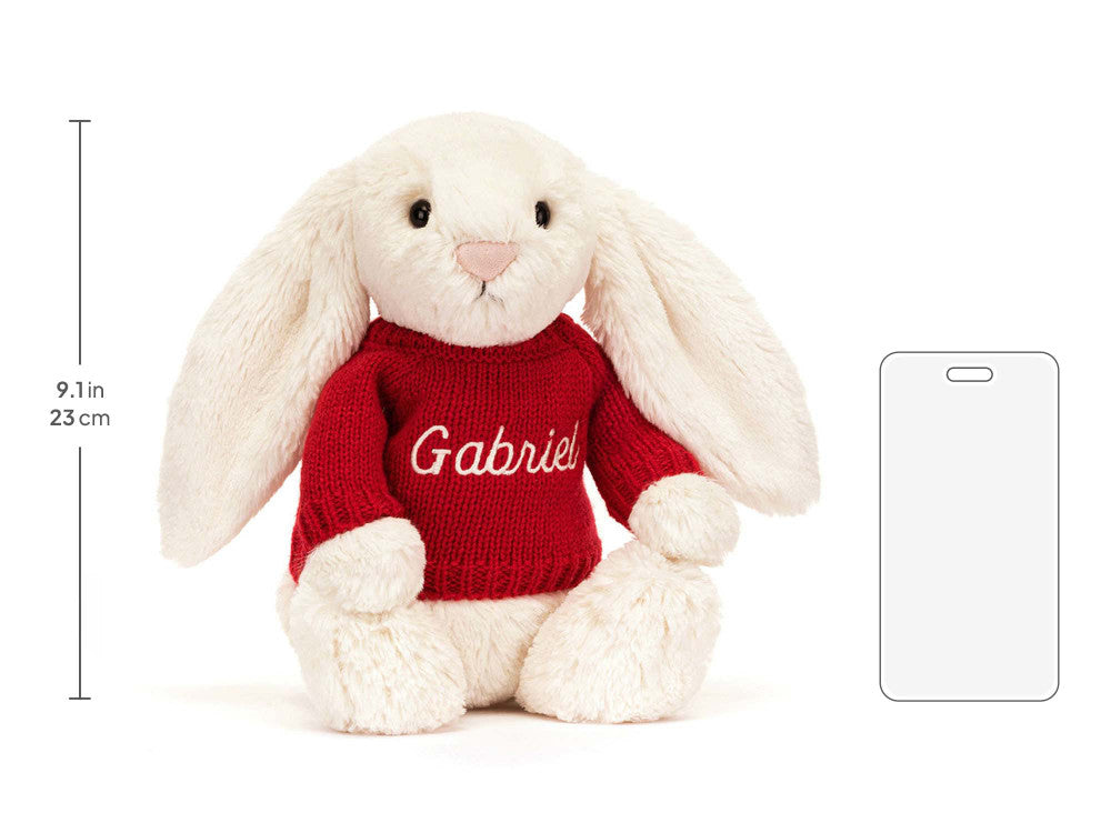 Bashful Cream Bunny with Personalised Red Jumper