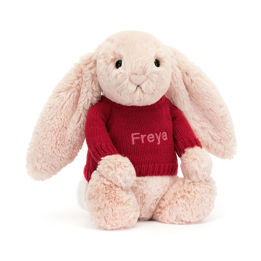 Bashful Blush Bunny with Personalised Red Jumper