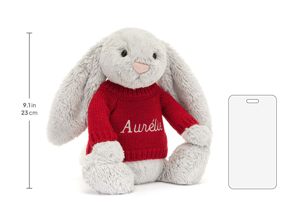 Bashful Silver Bunny with Personalised Red Jumper