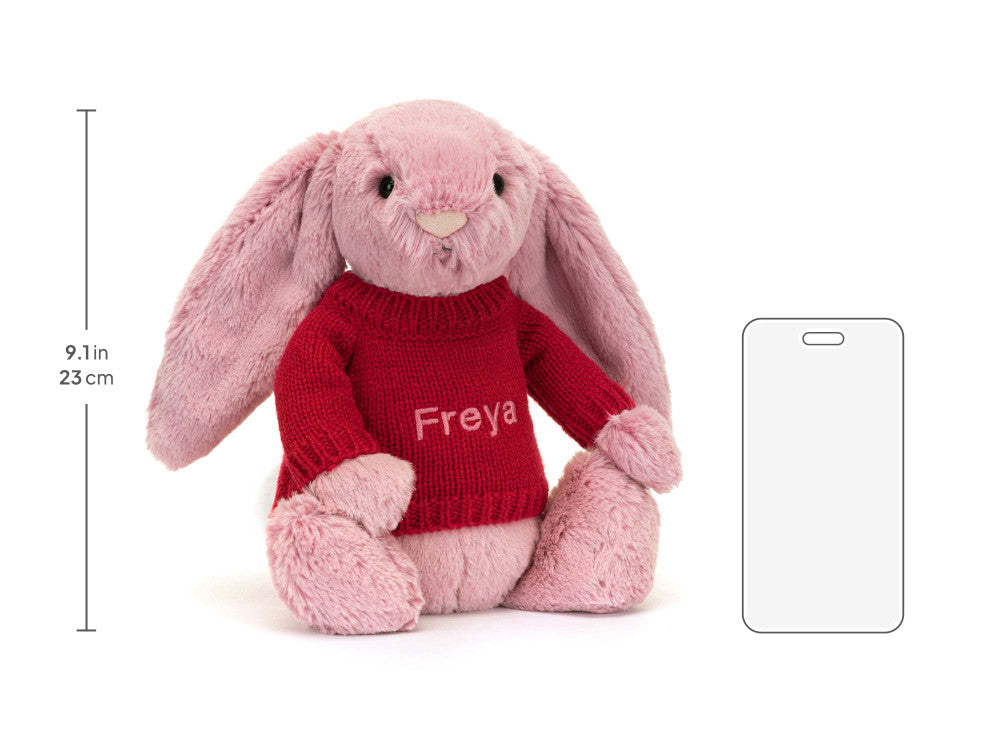 Bashful Tulip Pink Bunny with Personalised Red Jumper