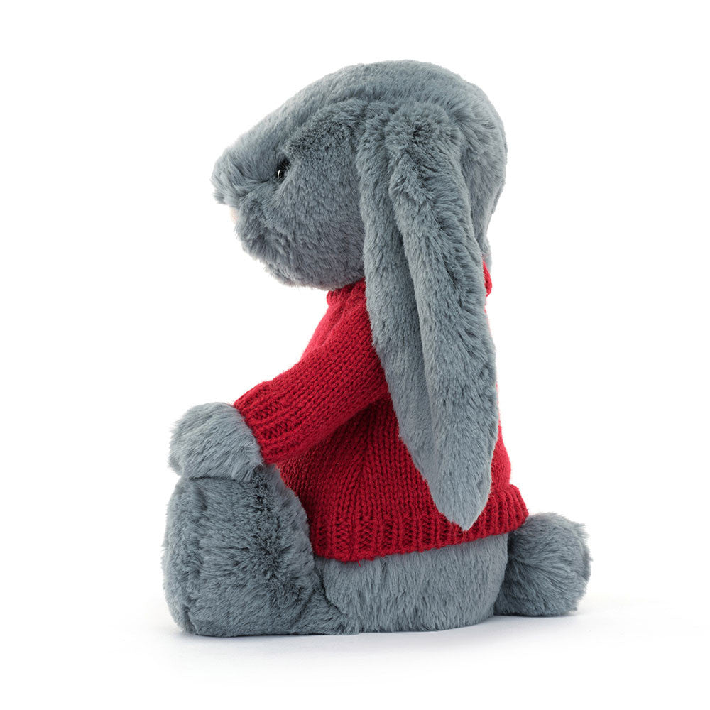 Bashful Dusky Blue Bunny with Personalised Red Jumper