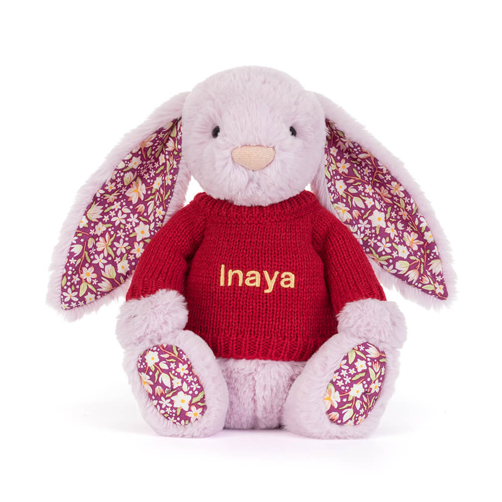 Thistlepop Blossom Luxe Bunny with Personalised Red Jumper