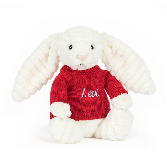 Bashful Luxe Bunny Nimbus with Personalised Red Jumper